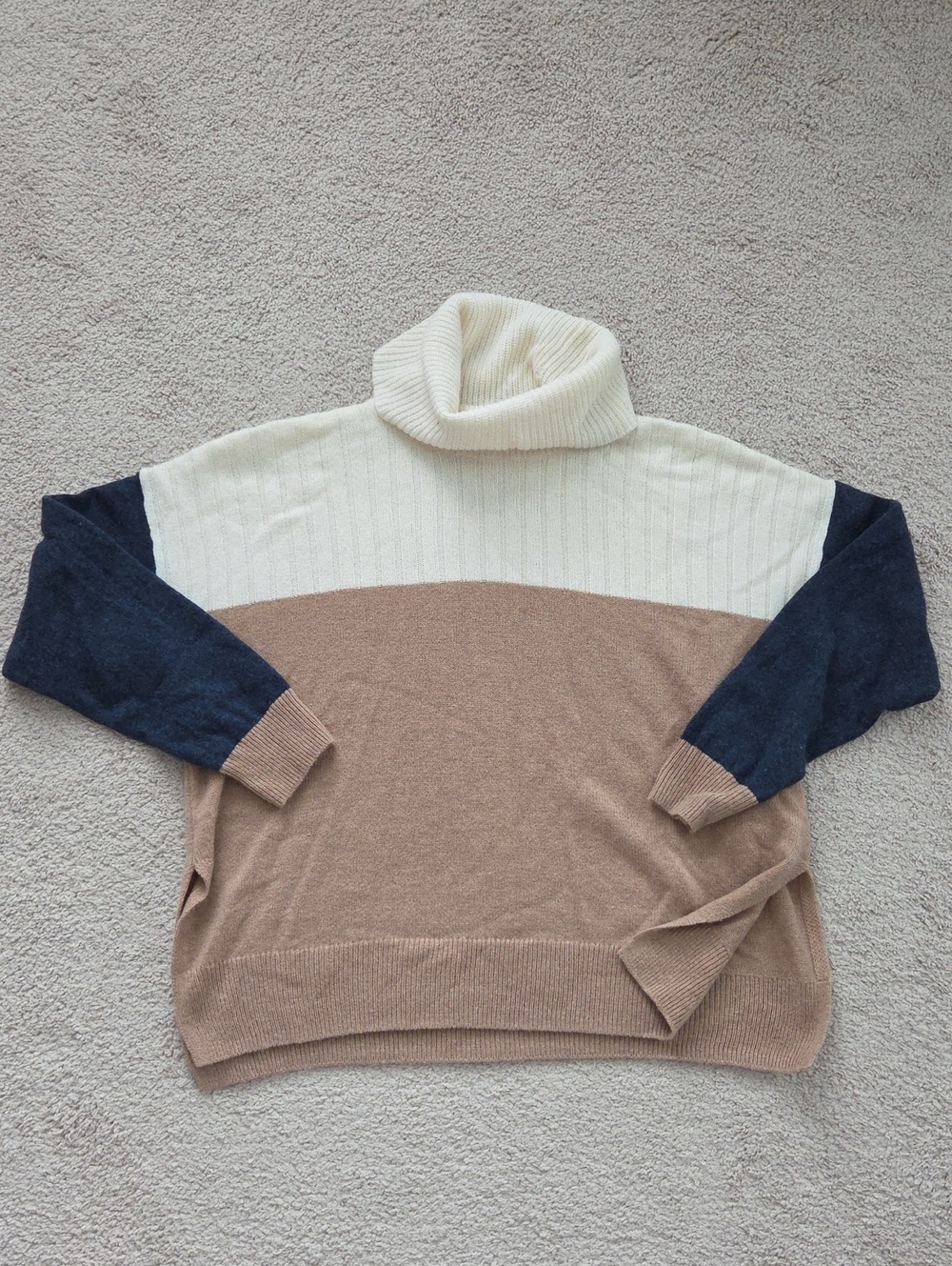 Madewell Colorblock Cowl Neck Sweater - Cream, Tan & Navy